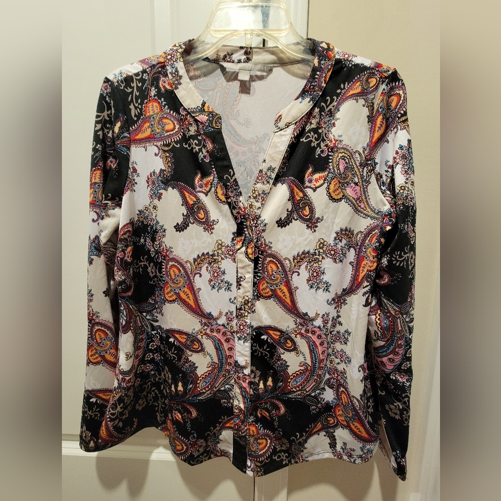 Valerie Stevens Black and Cream Paisley Blouse